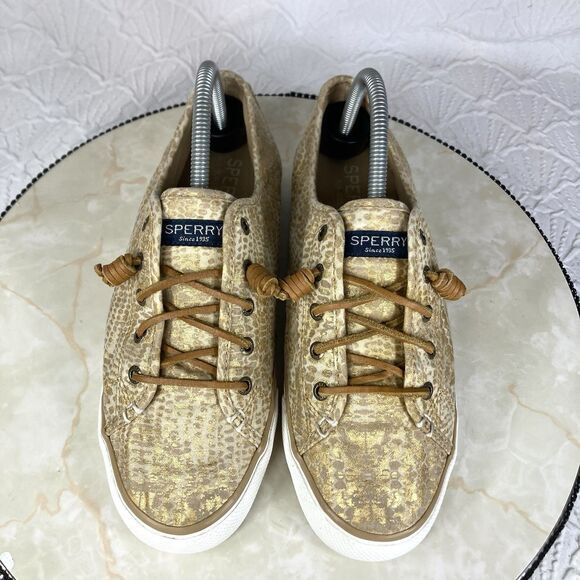 Sperry Top Sider Shoes Womens Size 8.5 Metallic Gold Seacoast Python Sneakers - Picture 4 of 12